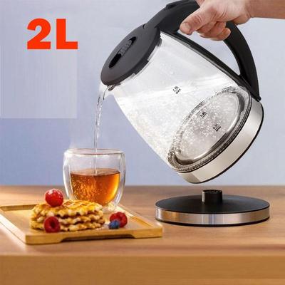 Электрический чайник 2 л большой емкости с европейской вилкой для кипячения воды, чайник из нержавеющей стали 304 с внутренним покрытием, стеклянный чайник с синим светом, электрический чайник для дома