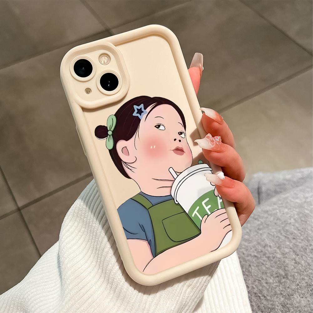 Cartoon Milk Tea Girl Phone Case for iPhone Samsung Galaxy Xiaomi Redmi POCO HUAWEI Honor Shockproof Rubber Soft Flexible Cover Casing