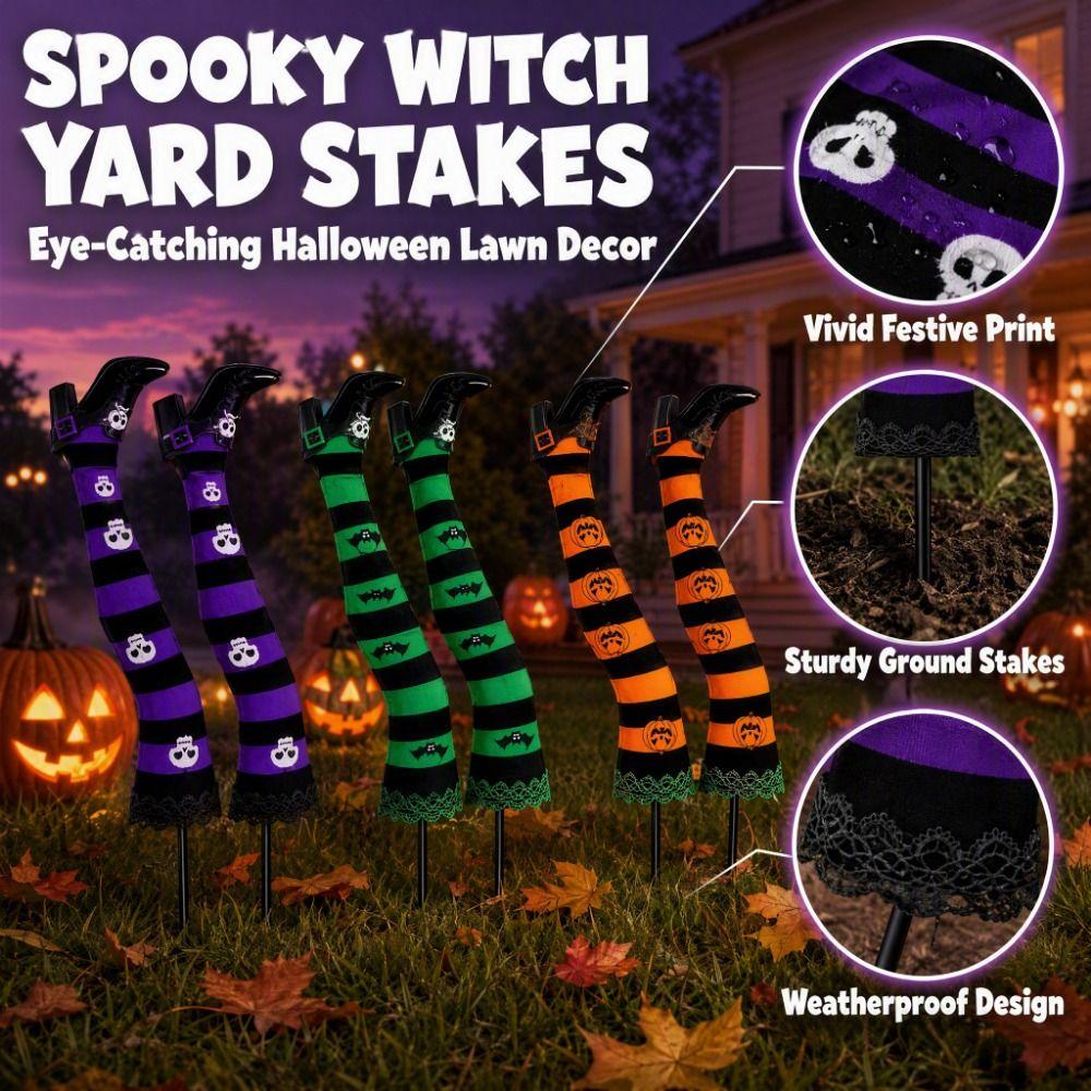 6pcs Pumpkin Bat Witch Legs Decoration Skull Witch Feet Lawn Decor Garden Lawn