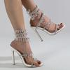 2024 New Snake Wrapped Water Diamond Tassel High Heel Sandals for Women Peep Toe Elegance Fairy Crystal Shoes Wedding Shoes