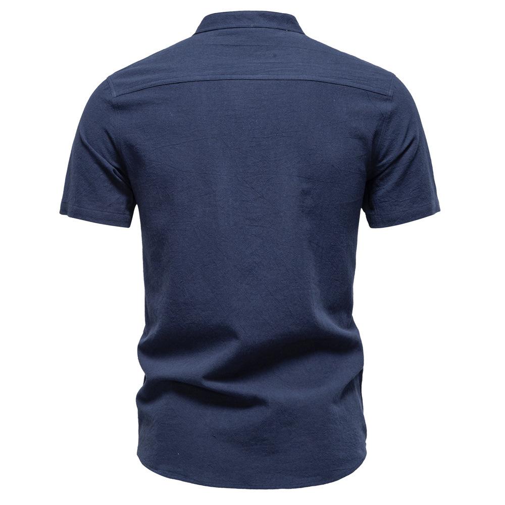 Gant 2025 Summer New Embroidered Business Casual Shirt Men's Short Sleeved Cotton Linen Shirt Stand Collar Cotton Shirt