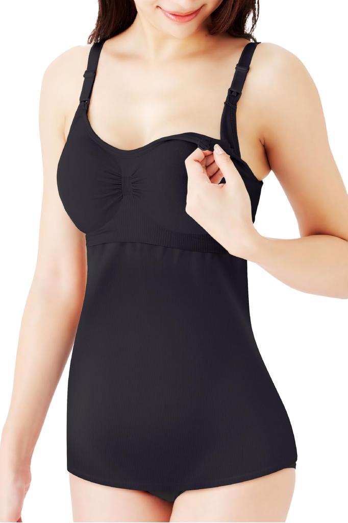 Шармейк Боди для кормления с топом-бюстгальтером для беременных с открытыми и чашками, лямками против провисания, до- и послеродовой (2XL, черный)