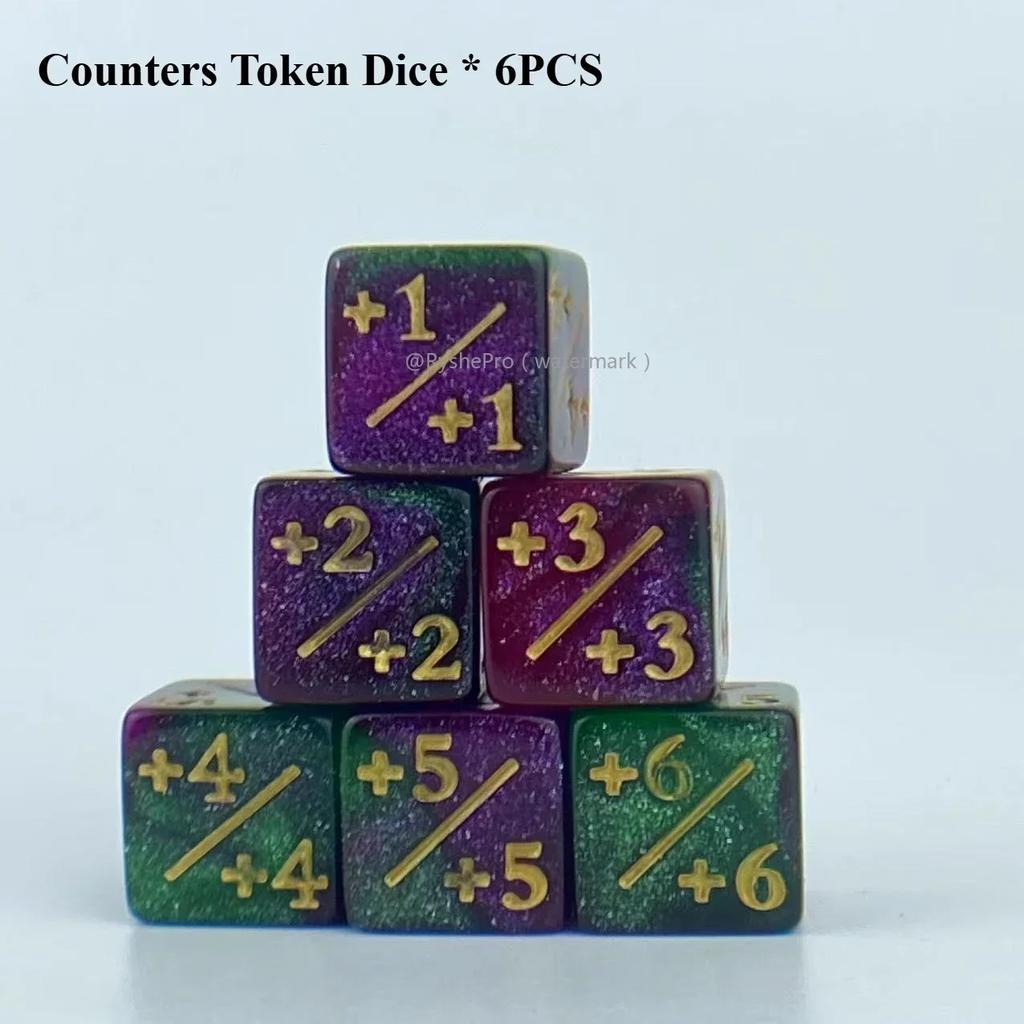 6pcs Counters Token Dice Compatible with Magic The Gathering Dices Cube Loyalty Counter Dice Set for MTG CCG DND PRG Card Gaming