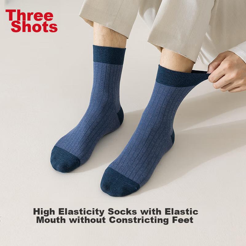 THREEGUN [Impression Series] Men's Socks, Pure Cotton 100%, Odor-Resistant And Wear-Resistant Socks, Mid-Calf Socks, Color-Block Trendy Socks