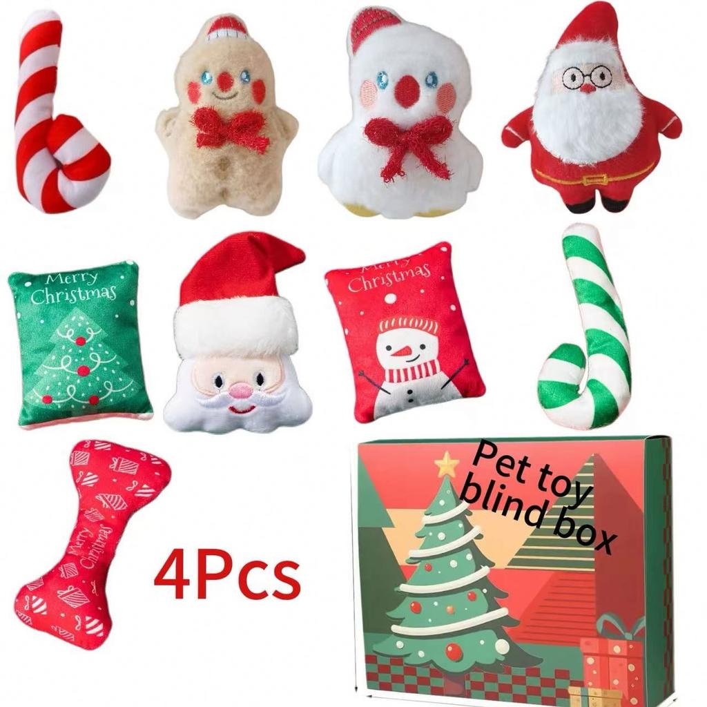 Hot-Selling Modern Cute Christmas-Themed Plush Cat and Dog Mystery Box Random Four-in-One Pet Chew Toys