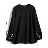 Handmade Beaded Color Sequin! Girls' Stretch Cotton Long Sleeves Round Neck Straight-leg Black Slimming and Fashionable T-shirt Spring & Fall