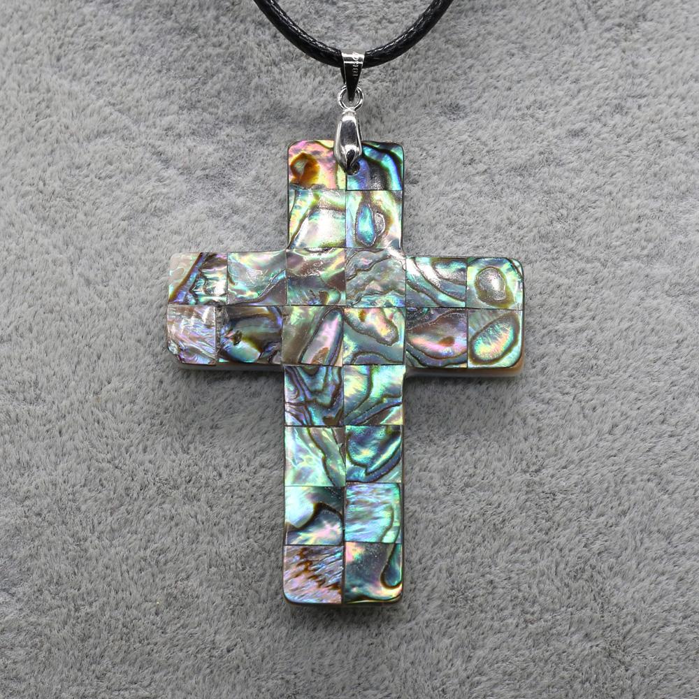 1 шт., ожерелье из натуральной раковины морского ушка, подвеска-крестик, подвески с кожаным ремешком, цепочка для женщин, ювелирные изделия, подарки 40x55 мм