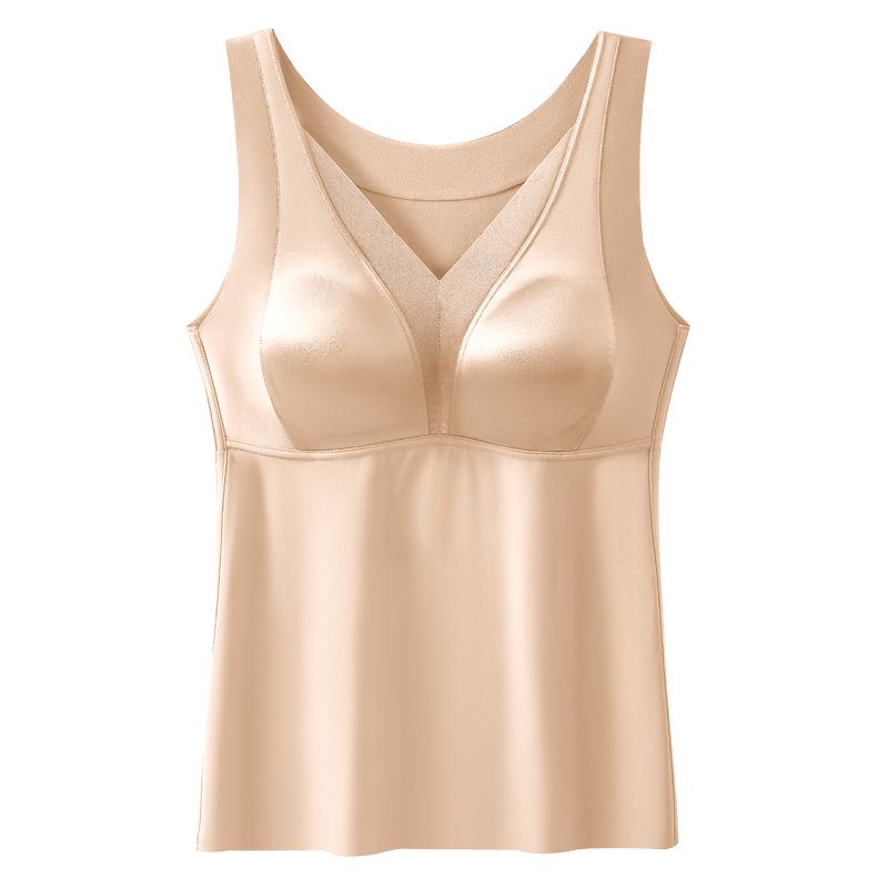 Женский бесшовный шелковый кружевной топ с бюстгальтером - Плюс бархат, начесанный для тепла - Идеально для осени и зимы