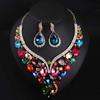 Цвет Красный Кристалл Стекло Драгоценный Камень Короткие Ключицы Ожерелье Серьги Комплект Платье Ужин Аксессуары