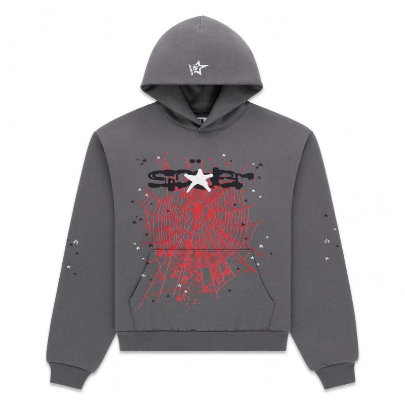 Sp5der Hoodie Oversized Thick Fleece Sweatshirt With Foil Print Spiderweb Design Men Winter Casual Wear