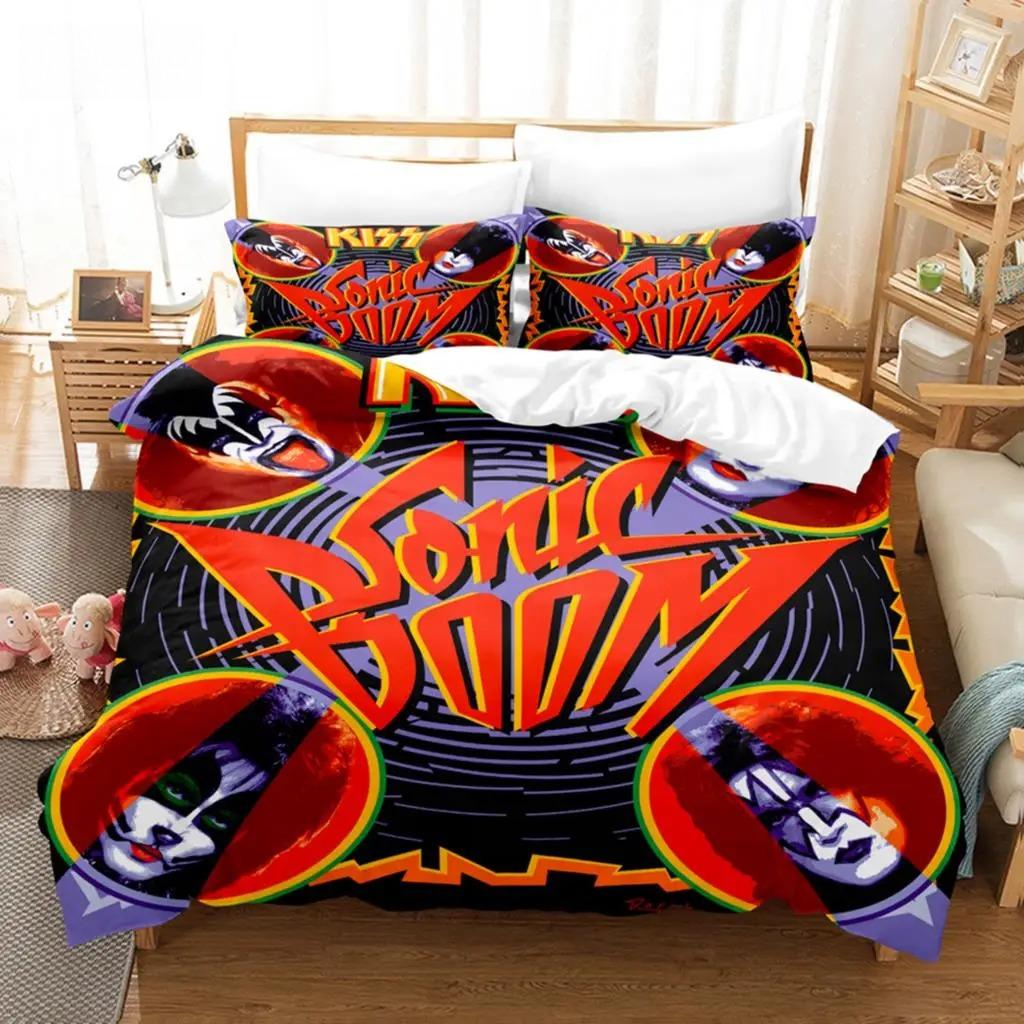 Постельное белье Kiss Band Односпальный Комплект Постельного Белья Рок-Группа Пододеяльник Двуспальный Квинсайз Кингсайз Полуторный Размер Для Мальчиков Взрослых Мягкий Комплект Пододеяльника Подарок