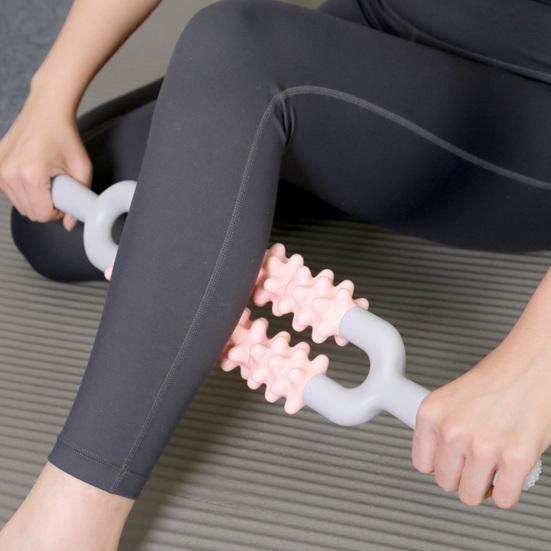 Yoga Massage Stick Double Row Non-slip Handle Comfortable Grip Good Resilience Muscles Relaxation Manual Pain Relief Muscle Roller Stick for Unisex