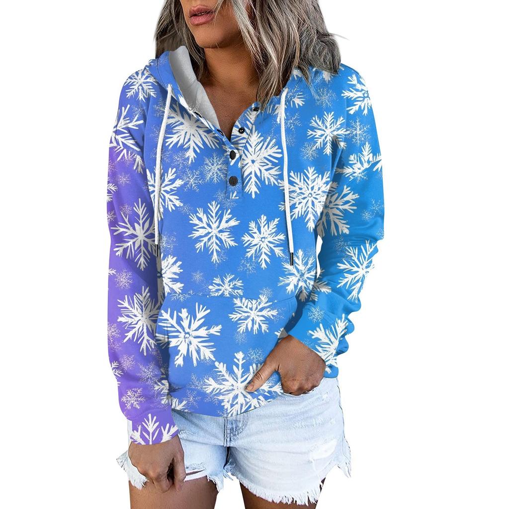 Женские повседневные модные принты с длинным рукавом на пуговицах пуловеры с капюшоном толстовки