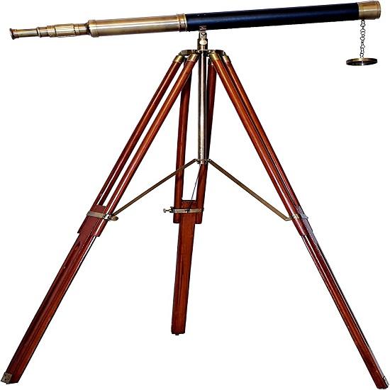 Морской катер Коричневый старинный телескоп Черный кожаный деревянный штатив Морской телескоп