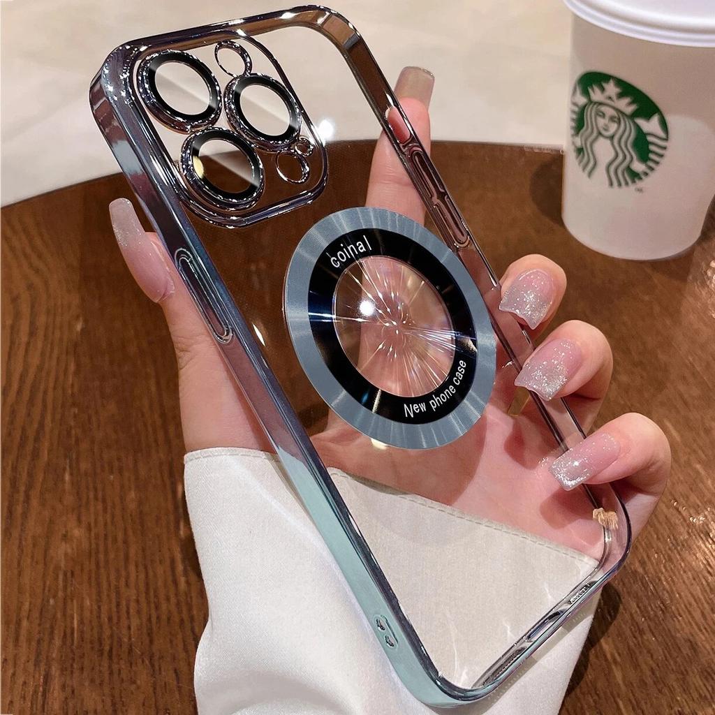 Роскошное покрытие для чехлов для телефонов Magsafe для iPhone 15 14 13 12 11 Pro Max Plus, защитная пленка для линз с беспроводной зарядкой, прозрачная задняя крышка