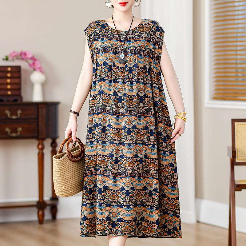 Летнее винтажное платье больших размеров, женские свободные повседневные элегантные длинные платья без рукавов большого размера