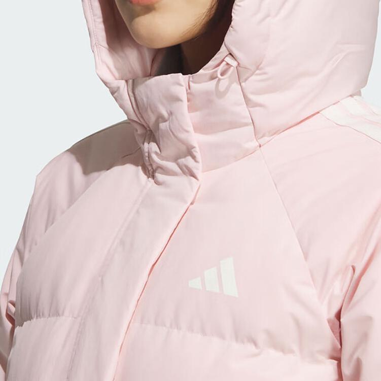 Adidas Женская спортивная куртка средней длины с капюшоном и полосками из утиного пуха KC2484