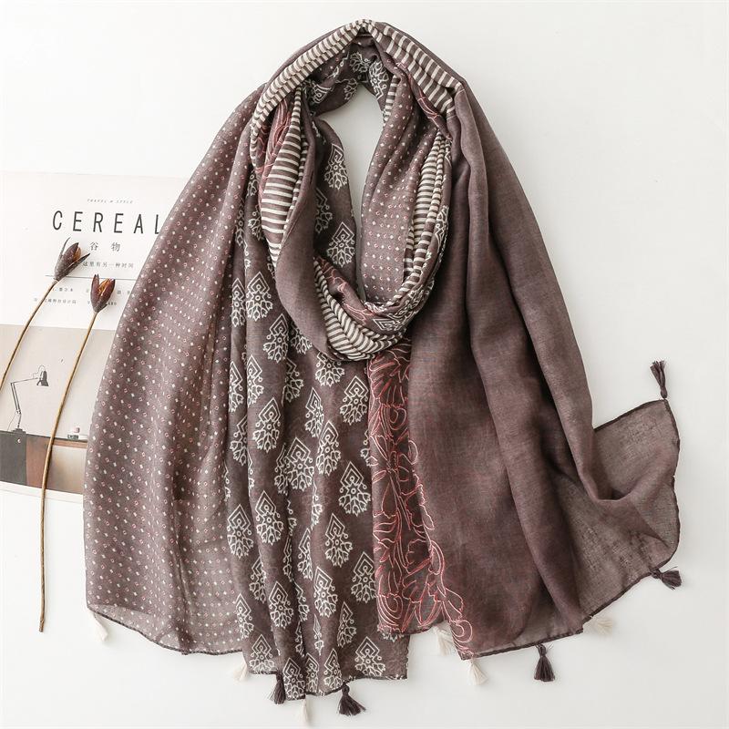 Thin Fashion Aztec Paisley Floral Tassel Viscose Shawl Scarf High Quality Wrap Pashmina Stole Bufandas Muslim Hijab 180*90Cm