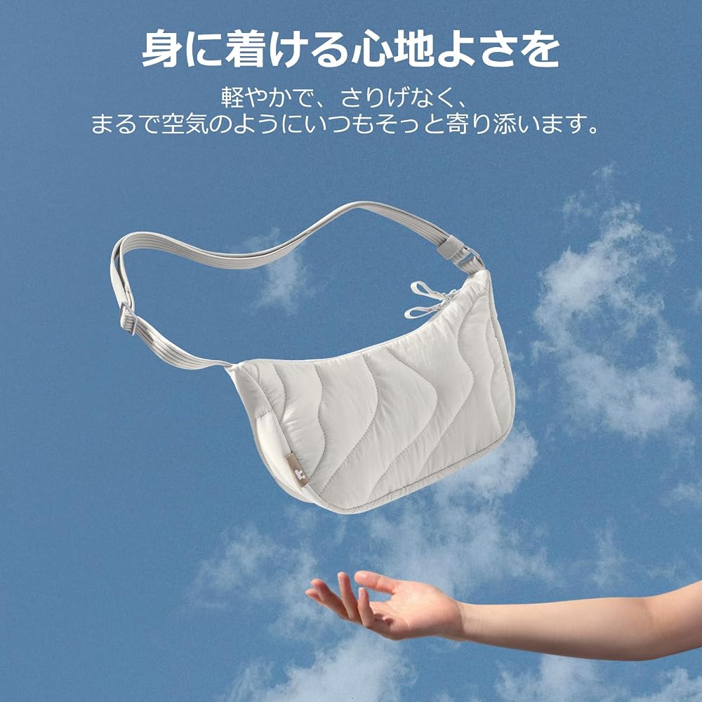 [tomtoc] Mini Shoulder Bag for Women, Lightweight, Small 3.5L, Round Shoulder Bag, Quilted Nylon, Crescent Shape, Smartphone and Wallet Storage, Cross
