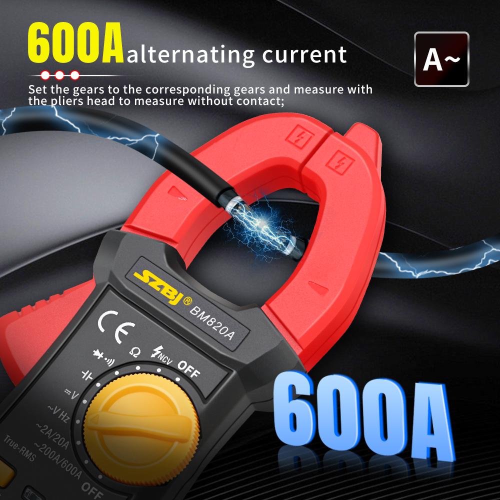 SZBJ цифровой токоизмерительный мультиметр 600A переменного тока True RMS клещи амперметр вольтметр конденсатор профессиональный электрический тестер