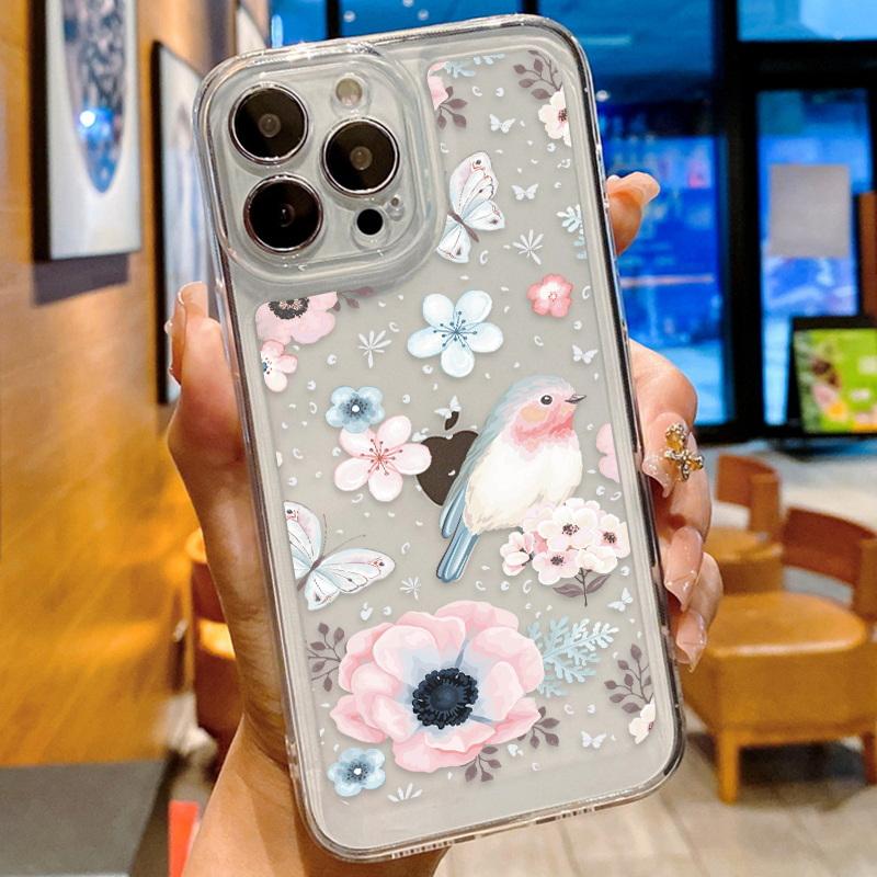 Модный цветочный чехол для телефона iPhone 16 15 14 Pro Max 13 12 11 ударопрочный силиконовый чехол прозрачный чехол