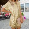 Women's Summer Sequin Midi Dress Casual Crew Neck Short Sleeve T-shirt Dress Sparkly Cocktail Party Dress