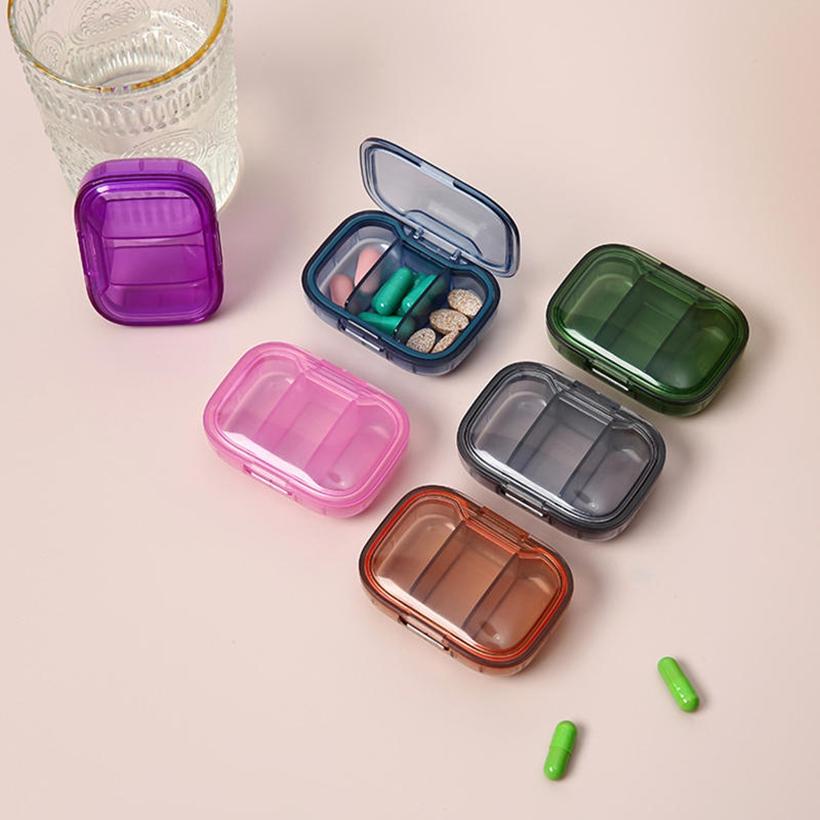 3-Compartment Small Transparent Plastic Pill Box Container Portable Travel Pill Organizer for Pocket Purse Medicine Vitamin Holder Dispenser