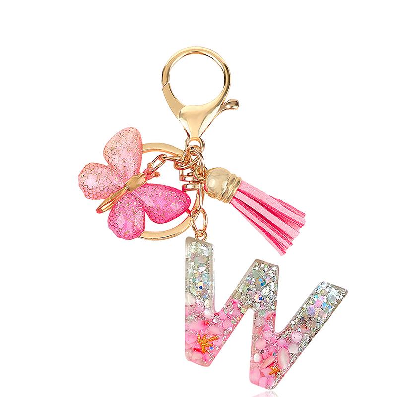 AZ Dreamy Sequin Letters Брелок для женщин Подвеска-бабочка с кисточками Инициал Брелок для кошелька Подвеска для сумок Амулеты Автомобильный брелок
