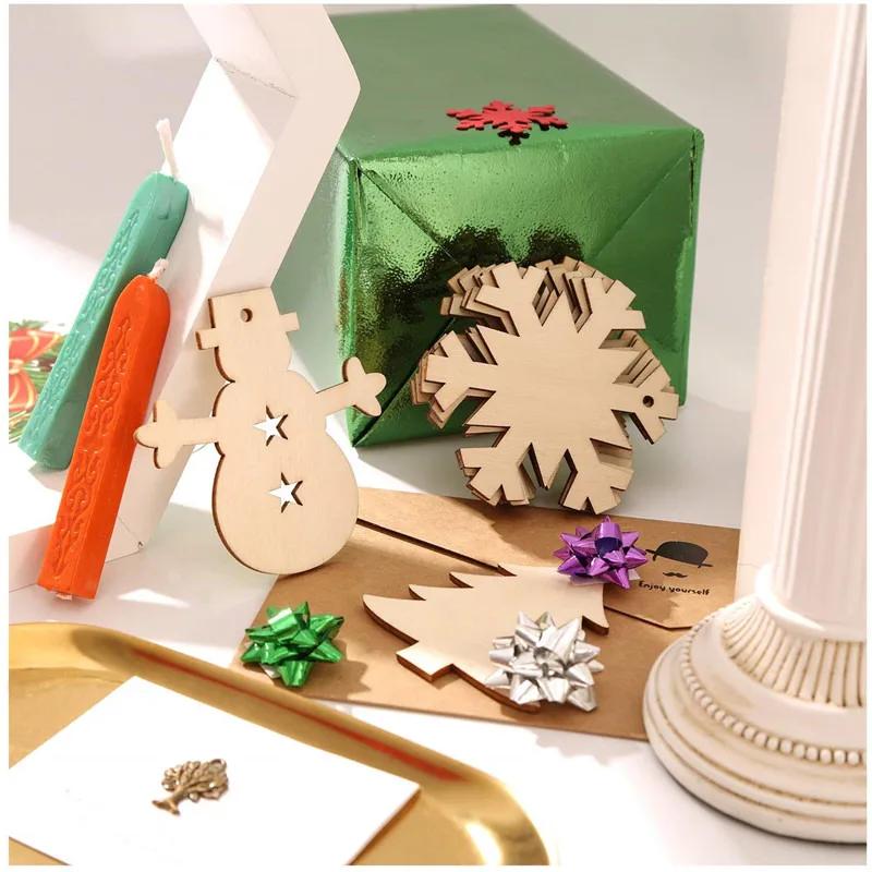 10pcs/pack Christmas DIY Wooden Pendants Tree Snowman Star Snowflake Ornaments Decorations for Christmas Xmas Tree Ornaments