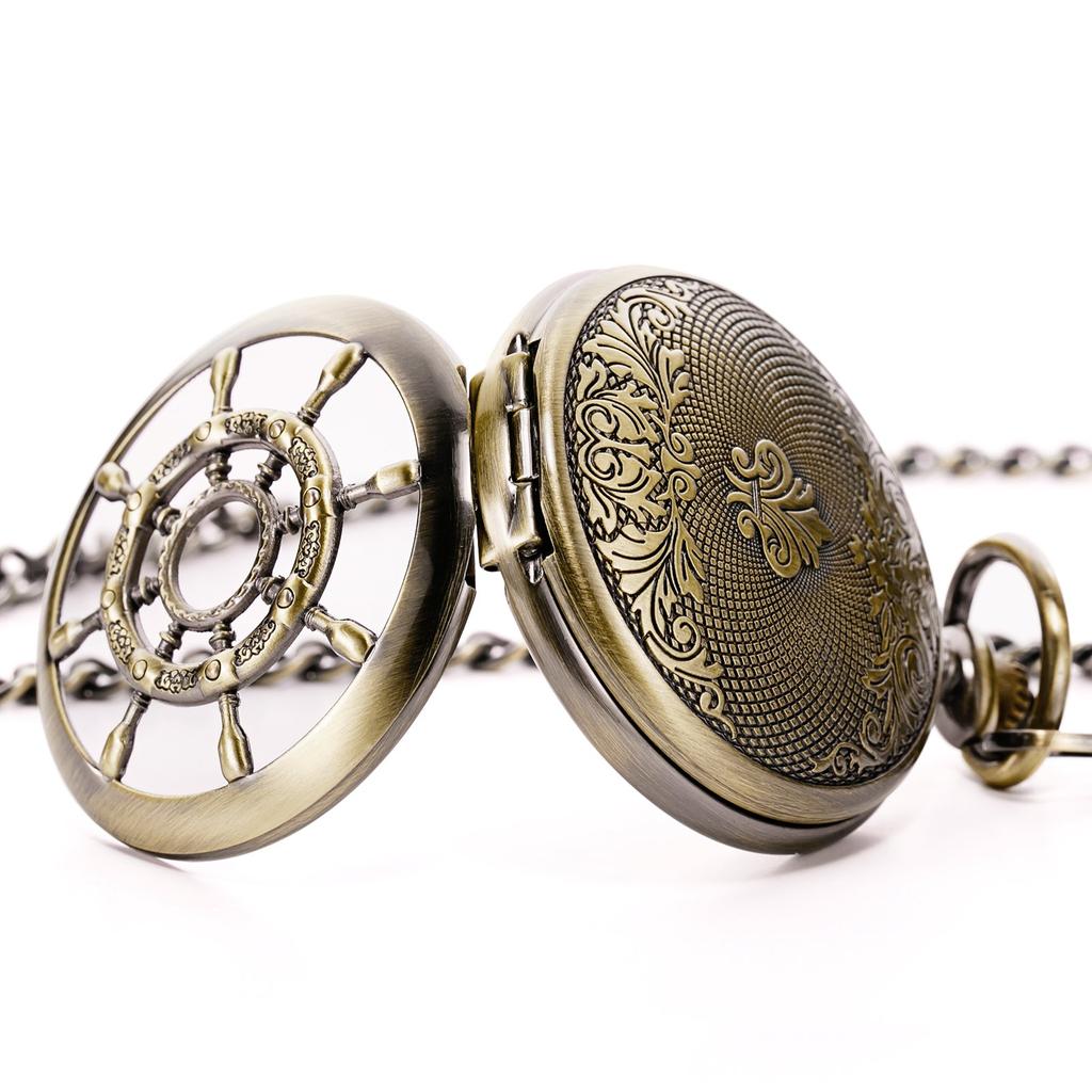 TREEWETO Bronze Double Cover Roman Numeral Dial Skeleton Pocket Watch Men's Women's