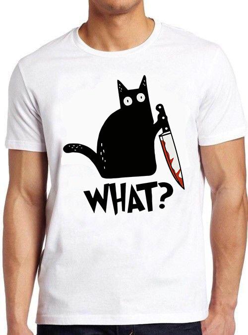 Cat What Murderous Black Cat With Knife Meme Cult Movie Gift Tee T Shirt M584