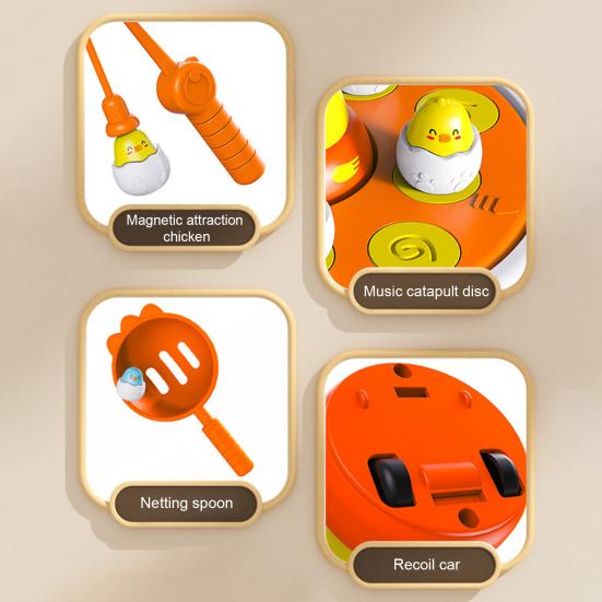 1 Набор Игрушка для запуска цыплят для рыбалки Вращающийся поворотный стол Мультяшный цыпленок Отскакивающая ловля Настольная игра Интерактивная для малышей Развивающая Электрическая Выбрасывающая животных