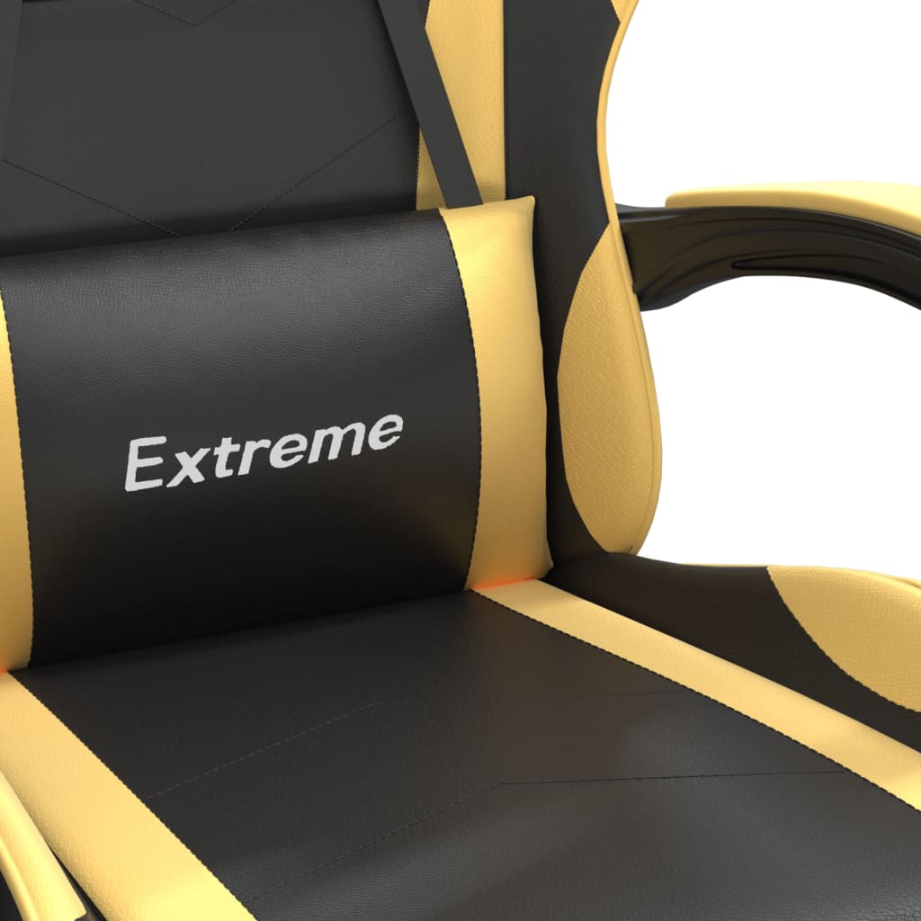 Gaming Chair in Black and Gold Synthetic Leather