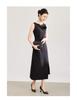 High-Tech Oblique Cut Vest Dress with Flower Brooch - Women's Summer Formal Wear