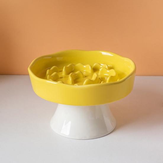 Raised Pet Slow Feeder Bowl, Ceramic Slow Down Eating Food Bowl, Anti Vomiting Food Dish for Small Medium Dogs & Cats
