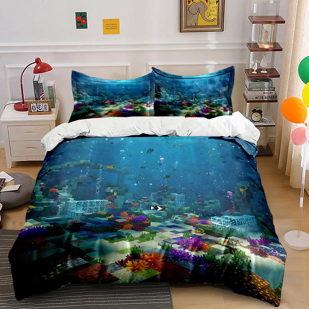 Underwater scene with coral. Bedding sets Duvet cover sets Duvet covers Pillowcases(1 * Duvet Cover 2 * Pillowcases without duvet insert)