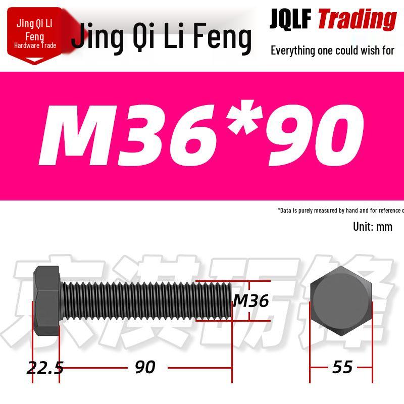12.9 Grade High-Strength Blackened Hex Bolt M22-M48