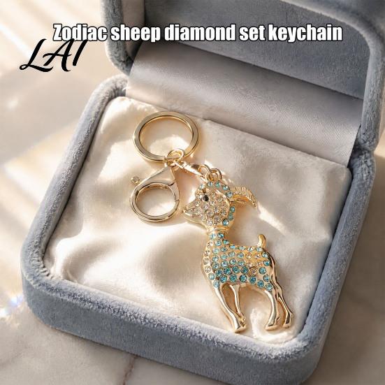 Lightweight Key Ring Rhinestone Sheep Keychain for Backpack Sparkly Goat Car Ring Zinc Alloy Chain Decorative Lamb Pendant Backpacks and Handbags