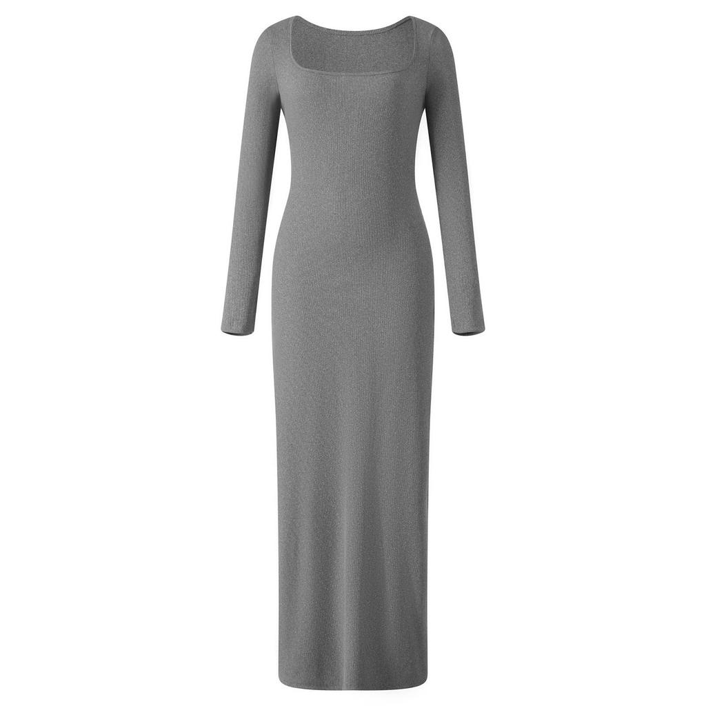 Элегантное платье облегающего кроя с квадратным вырезом для осени и зимы