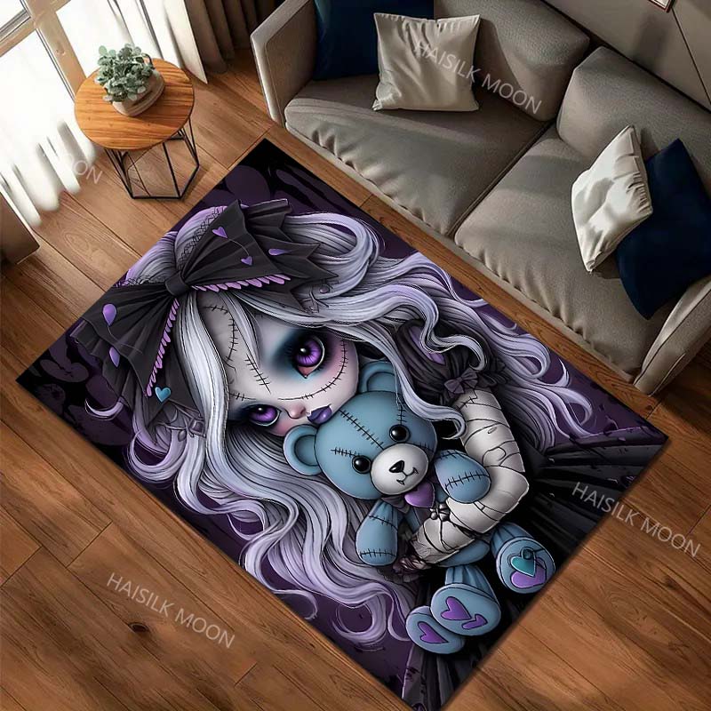 Halloween Theme Zombie Girl Bear Carpet for Living Room Bedroom Bedside Floor Mat Cloakroom Sofa Area Rug Large Size