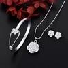 Silver Charm Flower Necklace Earring Bangle Jewelry for Women Retro Set Wedding Gift TRENDY Lovely