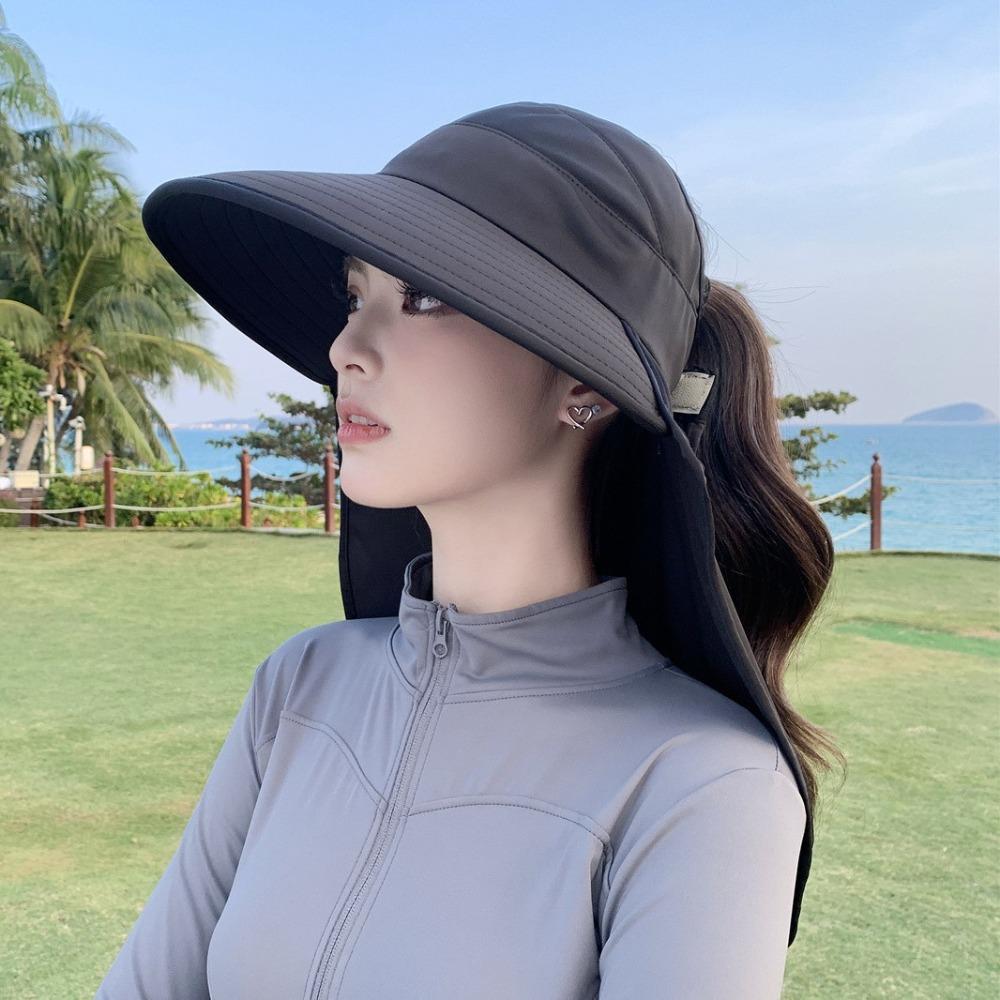 Защита от УФ лучей Женская шляпа от солнца Кепка с открытым верхом и защитой шеи Новая широкополая шляпа-ведро Для улицы