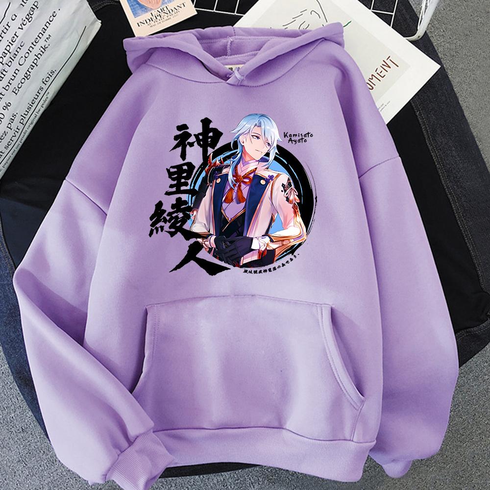 Худи Genshin Impact Kamisato Ayato Толстовки Женская одежда Унисекс Парные топы Графический принт Пуловеры Для девочек Большой размер Худи