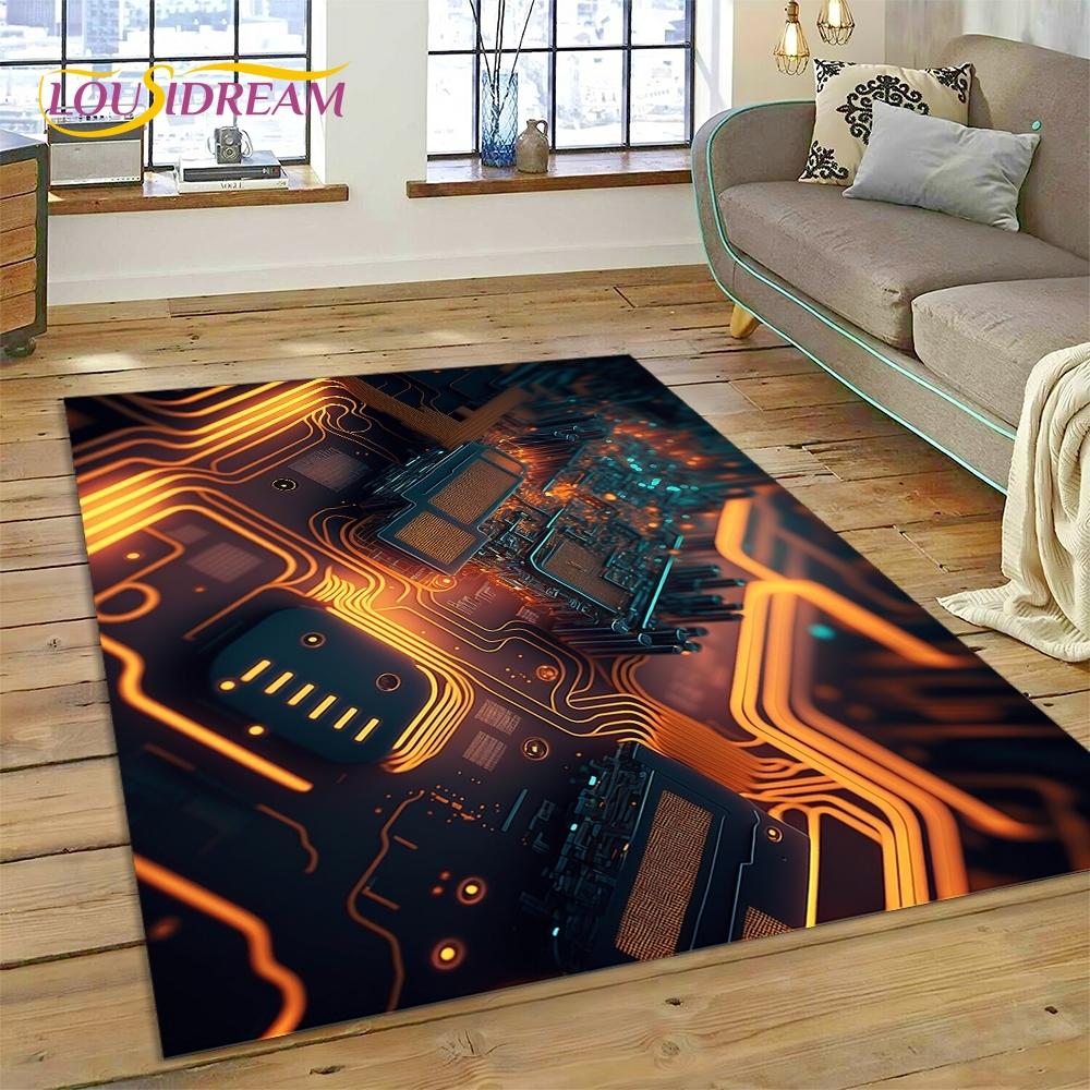 PCB Circuit Board 3D Chip CPU Rug Carpet for Living Room Bedroom Home Decor,Floor Mat Non-slip Decoration for Sofa Doormat Gift