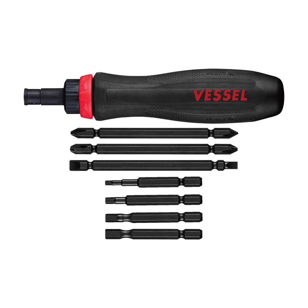 VESSEL Сменная трещоточная отвертка Mega Drive с 7 насадками и чехлом 900RT-7P