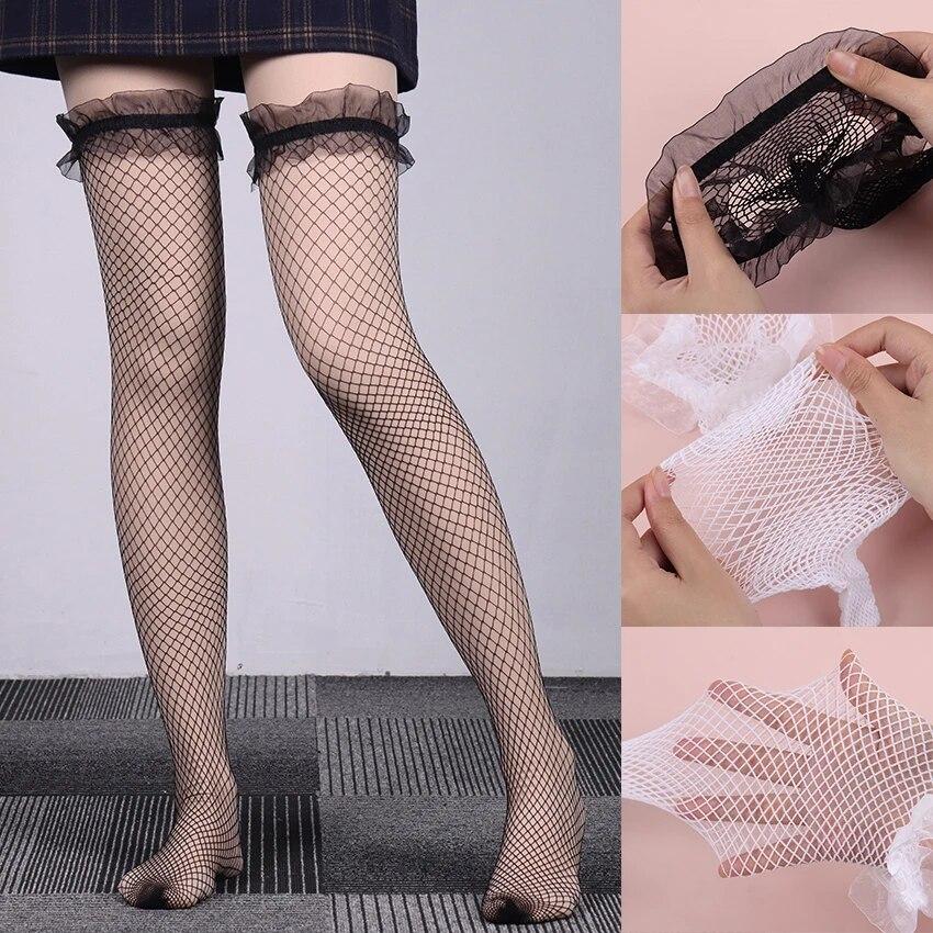 Сексуальные кружевные ажурные чулки с открытыми телами, длинные носки до бедра, высокие чулки для рыболовной сети, аниме, косплей, чулочно-носочные изделия в стиле Лолиты