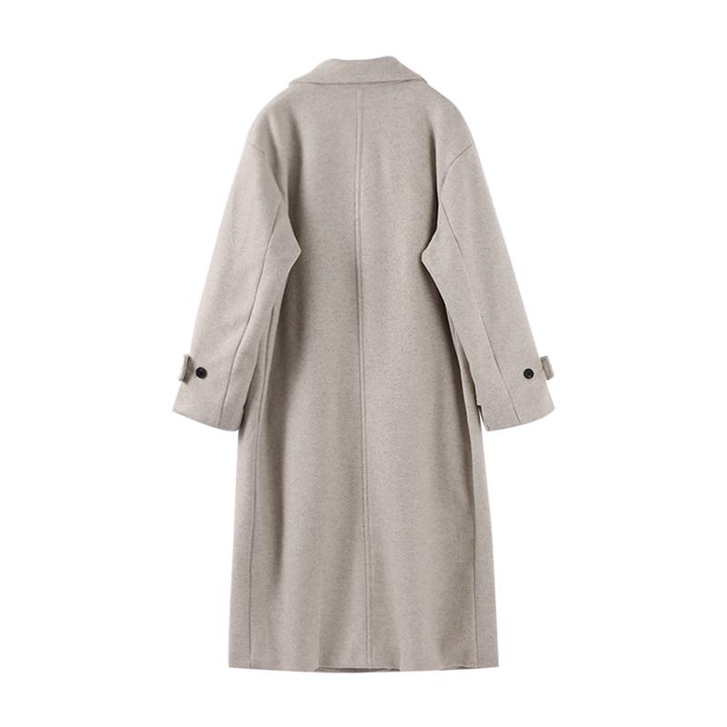 Женская мода шерстяная смесь теплое длинное пальто осень-зима свободный карман двубортный пиджак элегантное пальто с лацканами