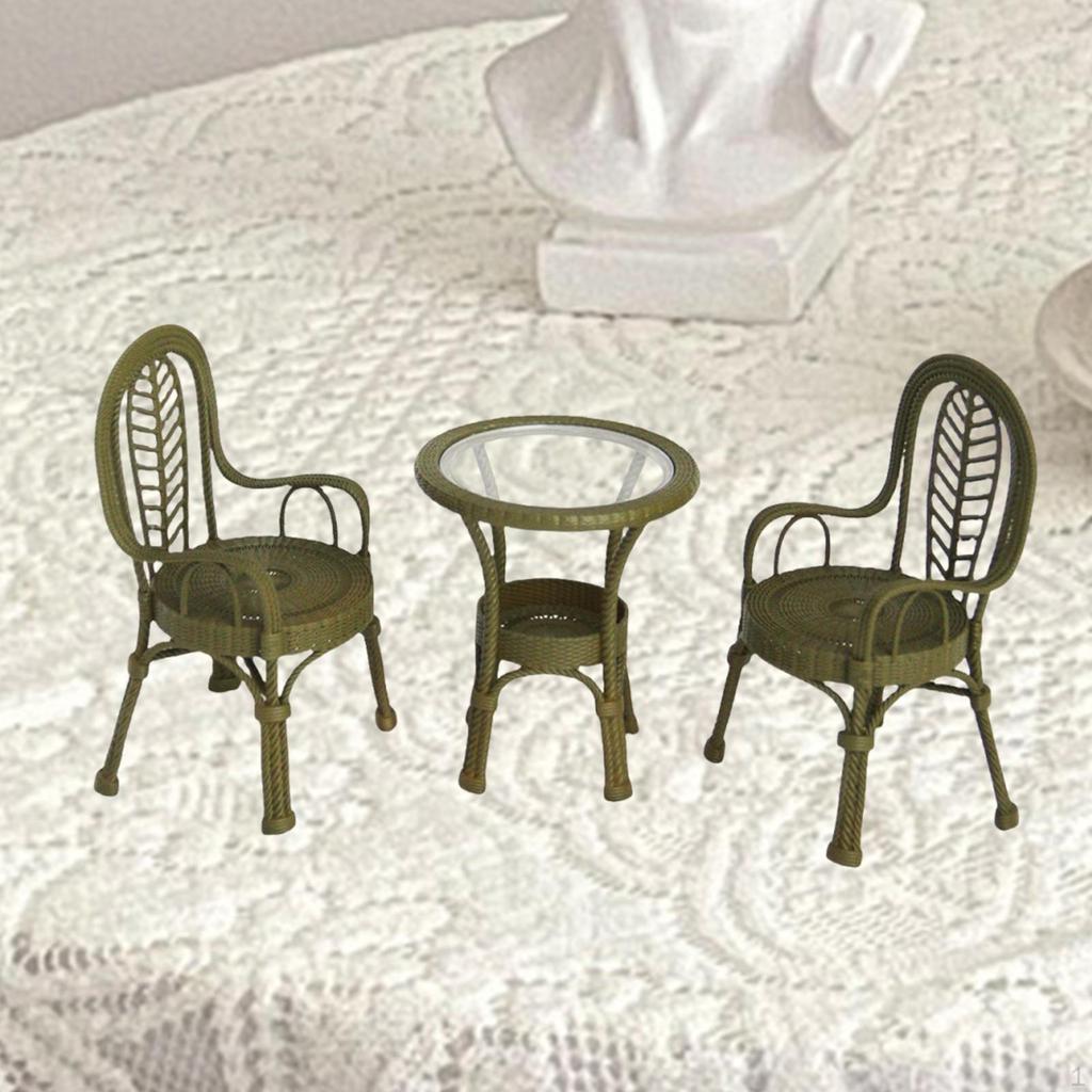 3 Pieces Dollhouse Miniature Table Chair Mini 1:12 Scale Furniture Model for Pretend Play