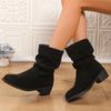 Мода 2025 Слипоны Толстые Каблуки Ботильоны Женские 2025 Большой Размер 35-43 Ботинки из Искусственной Замши Женские Осенне-Зимние Ботильоны на Блочном Каблуке