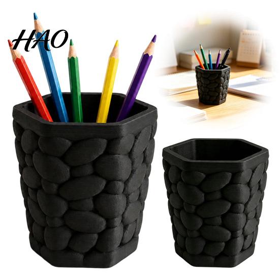 Plastic Pencil Cup for Stationery Pebble Texture Pen Holder, Hexagonal Desktop Organizer, Stable Anti-Tip 3D Durable Desk Organizer Study Printed PLA